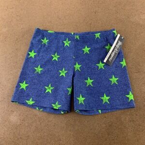 Body Wrappers Adult Medium Blue Green Star Printed Denim Look Dance Short NWT